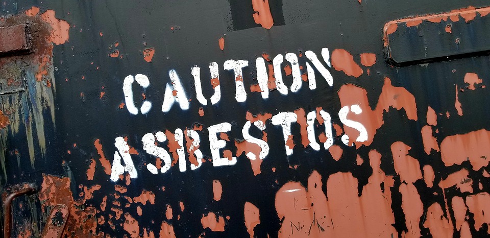 Sign, Caution, Asbestos, Spray Paint, Military Site